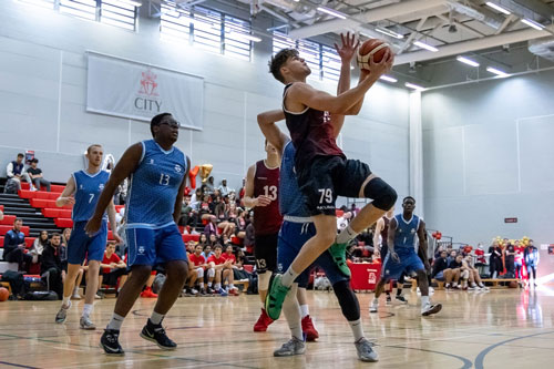 Students playing basketball
