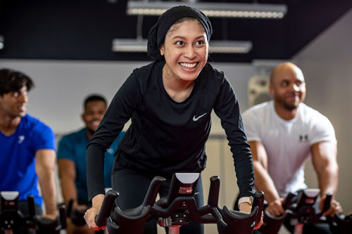 Students in spinning class