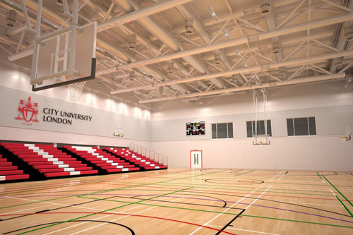 Basketball court inside Saddlers Sports Hall.